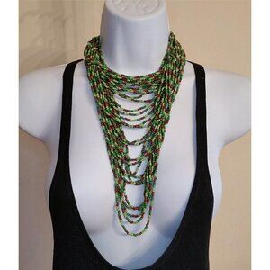 Artisan handcrafted layered statement seed bead necklace boho festival queen.